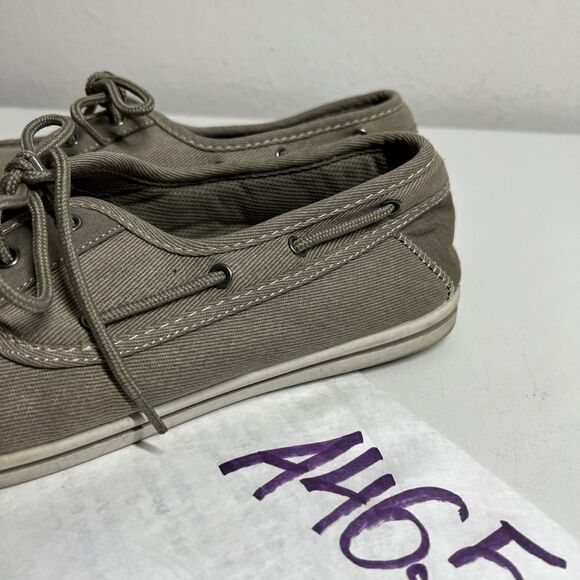 American Eagle Canvas Upper Lace Up Beige Slip On Moccasins Shoes Size 12 - Picture 8 of 10